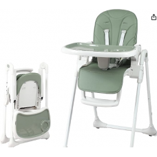 Bambisol Chaise Haute Bébé Evolutive Ultra Compacte | Réglable 6 Hauteurs, Pliage Compact | Vert Tilleul